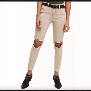 Free People Busted Knee Skinny Jeans Khaki Tan